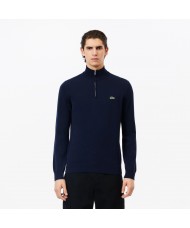 Lacoste Men's High Zipped Neck Cotton Sweater In Navy Blue - AH1980 00 166