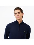 Lacoste Men's High Zipped Neck Cotton Sweater In Navy Blue - AH1980 00 166