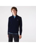 Lacoste Men's High Zipped Neck Cotton Sweater In Navy Blue - AH1980 00 166