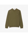 Lacoste Men's Cotton Crew Neck Sweater In Khaki Green AH-1985 00 BMY