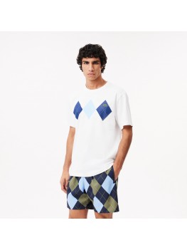 Lacoste Men's Heavy Cotton Argyle Print T-shirt In White - TH2810 00 001