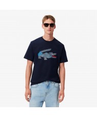 Lacoste Men's Heavy Cotton Crocodile Graphic T-shirt In Navy Blue - TH3603 00 166