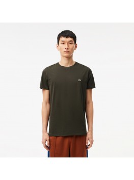 Lacoste Men's Crew Neck Pima Cotton Jersey T-shirt In Dark Khaki Green - TH6709 00 L7A