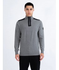 Luke Heddon Funnel Neck Half Zip Knitted Jumper in Grey Marl - M740650