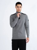 Luke Heddon Funnel Neck Half Zip Knitted Jumper in Grey Marl - M740650