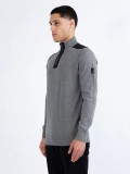 Luke Heddon Funnel Neck Half Zip Knitted Jumper in Grey Marl - M740650