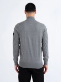 Luke Heddon Funnel Neck Half Zip Knitted Jumper in Grey Marl - M740650