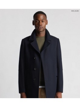 Remus Uomo Tailored Fit Overcoat In Navy Blue