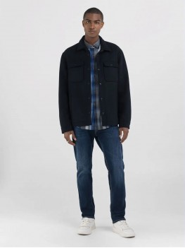 Replay Wool Blend Shirt Jacket In Navy Blue With Pockets - M8428 .000.84766