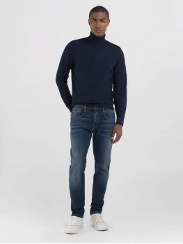 Replay Wool Blend Turtleneck Pullover In Deep Blue UK4464.000.G21901