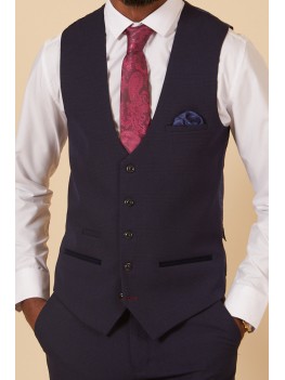 Marc Darcy "Bromley" Single Breasted Navy Blue Check Waistcoat