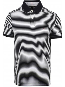 Tommy Hilfiger 1985 Collection Stripe Pique Polo In Navy Blue & White 