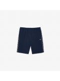 Lacoste Logo Stripe Fleece Jogger Short In Navy Blue - GH7397-00