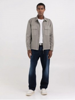 Replay Full Zipper Shirt In Twill - Grey Military - M4120 .000.84762G